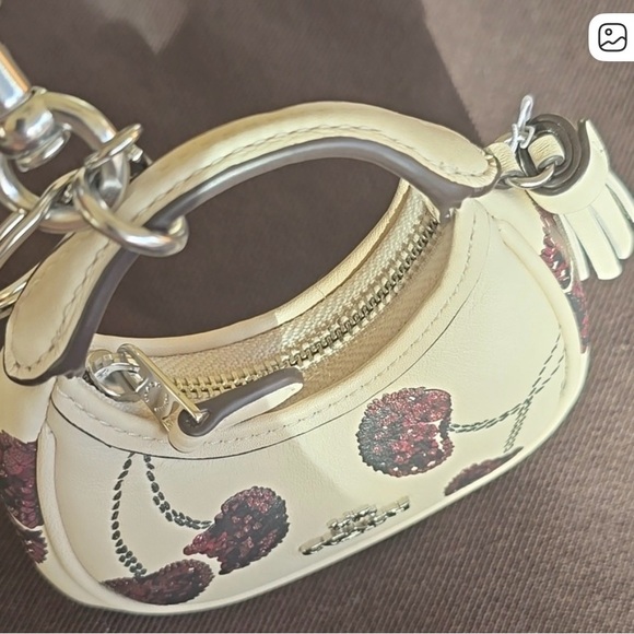Coach CDB52 Mini Carmen Bag Charm with Cherry Print Silver Chalk Multi Leather - Picture 3 of 4